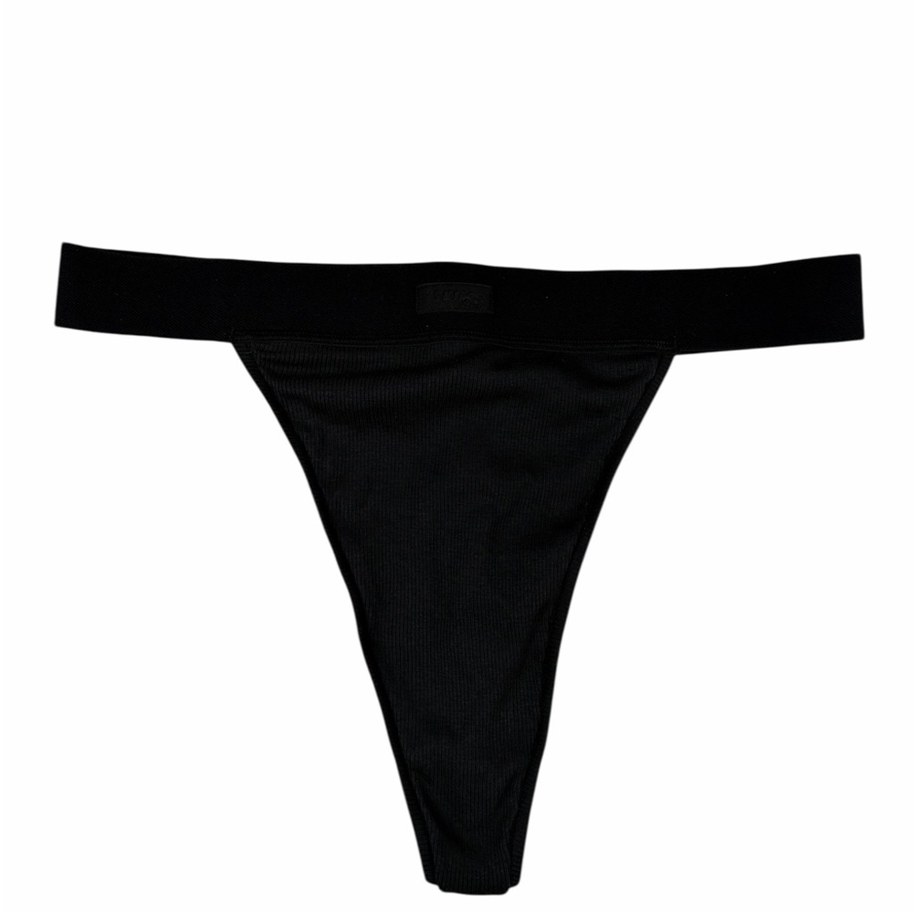 SKIMS Cotton Rib Thong Soot Black Size L NWT - Picture 2 of 7
